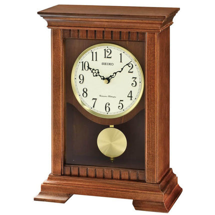 Seiko Mantel Clock - Chiming Pendulum Shelf Brown Wooden | QXQ029BLH ,
