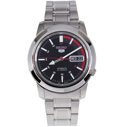 Seiko Men's Automatic Watch - 5 Sports Black and Red Silver Tone Bracelet | SNKK31K1 ,