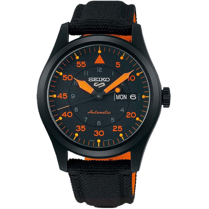Seiko Men's Automatic Watch - 5 Sports Power Reserve Black and Orange Strap | SRPH33K1 ,