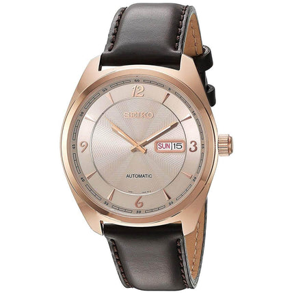 Seiko Men's Automatic Watch - Recraft Grey Dial Brown Leather Strap | SNKN72 ,