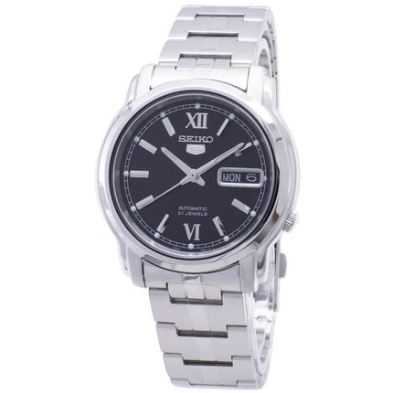 Seiko Men's Automatic Watch - Seiko 5 Black Dial Silver Tone Bracelet | SNKK81K1 ,