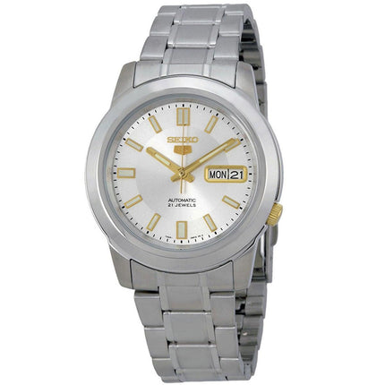 Seiko Men's Automatic Watch - Seiko 5 Day-Date Silver Tone Dial Bracelet | SNKK09K1 ,