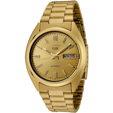 Seiko Men's Automatic Watch - Series 5 Day-Date Gold Dial Steel Bracelet | SNXS80K1 ,