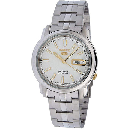 Seiko Men's Automatic Watch - Series 5 Day-Date White Dial Steel Bracelet | SNKL77K1 ,