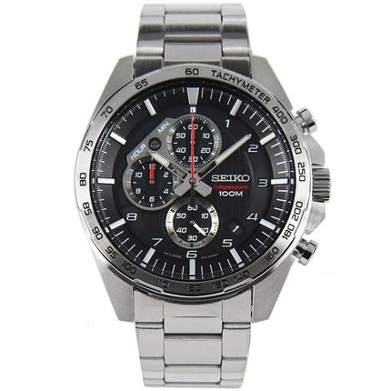 Seiko Men's Chronograph Watch - Black and Silver Tone Dial Bracelet | SSB319P1 ,
