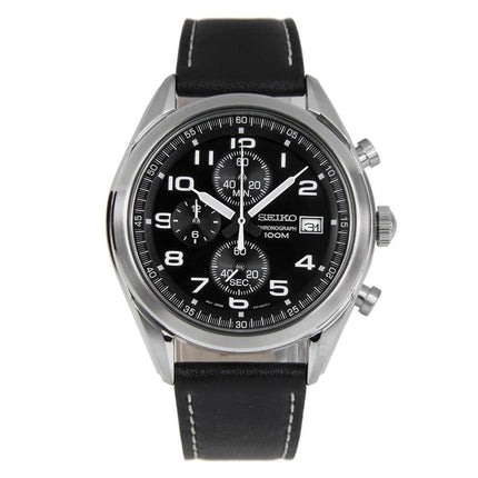 Seiko Men's Chronograph Watch - Black Dial Black Leather Strap Watch | SSB271P1 ,