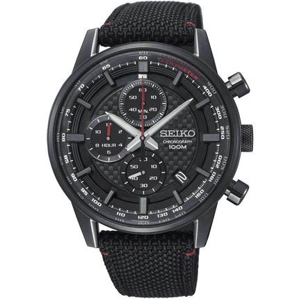 Seiko Men's Chronograph Watch - Black Dial Black Nylon Strap | SSB315P1 ,