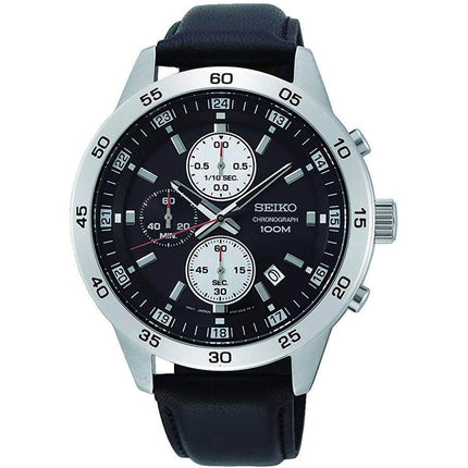 Seiko Men's Chronograph Watch - Black Dial Leather Strap | SKS649P1 ,