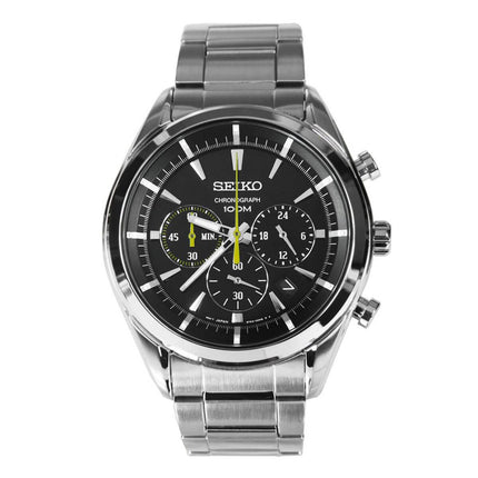 Seiko Men's Chronograph Watch - Black Dial Steel Bracelet | SSB087P1 ,