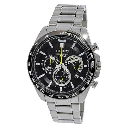 Seiko Men's Chronograph Watch - Black Dial Steel Bracelet | SSB303P1 ,