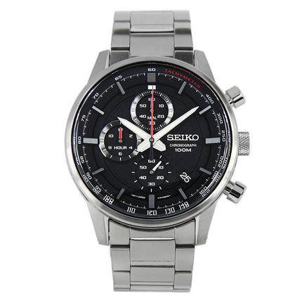 Seiko Men's Chronograph Watch - Black Dial Steel Bracelet | SSB313P1 ,