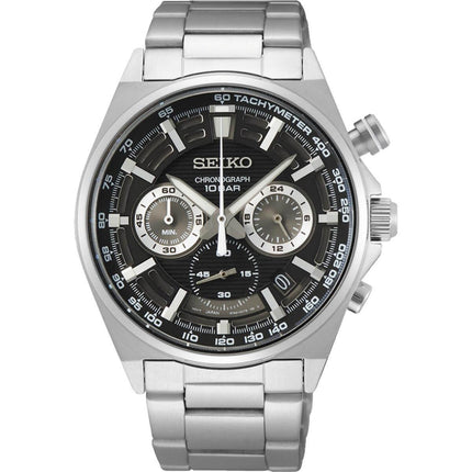 Seiko Men's Chronograph Watch - Core Quartz Black Dial Silver Bracelet | SSB397P1 ,