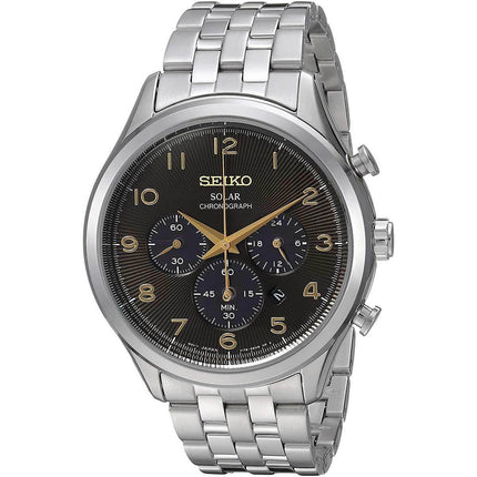 Seiko Men's Chronograph Watch - Core Solar Black Dial Stainless Steel Bracelet | SSC563 ,