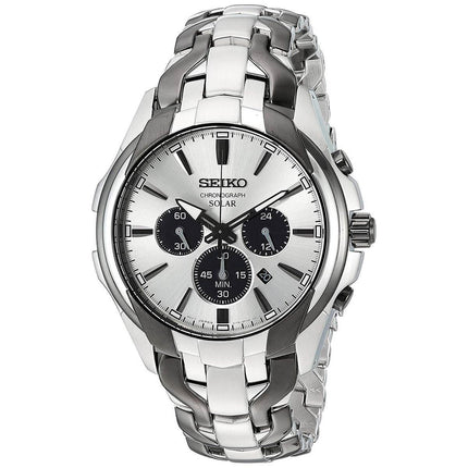 Seiko Men's Chronograph Watch - Core Solar Silver Tone & Black Dial Bracelet | SSC635 ,