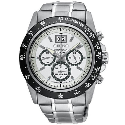 Seiko Men's Chronograph Watch - Lord Black and White Dial Bracelet | SPC241P1 ,