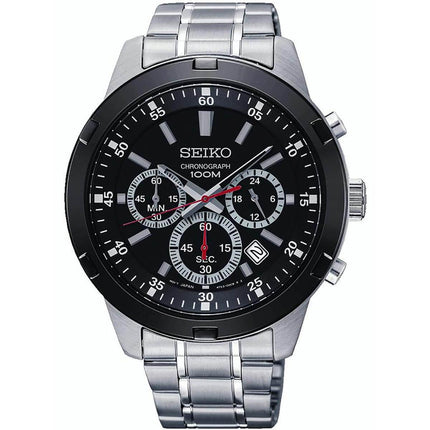 Seiko Men's Chronograph Watch - Neo Sports Quartz Black Dial Steel Bracelet| SKS611P1 ,