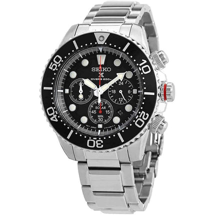 Seiko Men's Chronograph Watch - Prospex Solar Black Dial Silver Bracelet | SSC779P1 ,