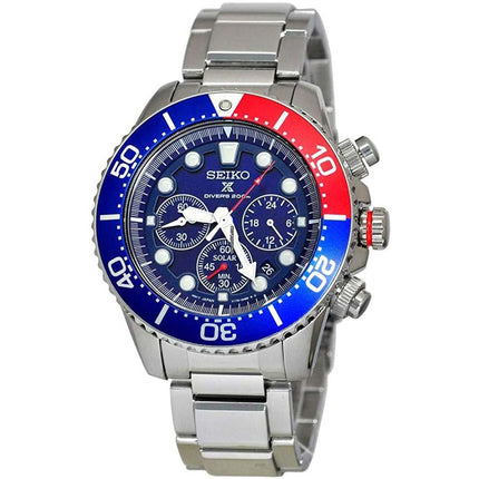 Seiko Men's Chronograph Watch - Prospex Solar Blue Dial Silver Bracelet | SSC783P1 ,