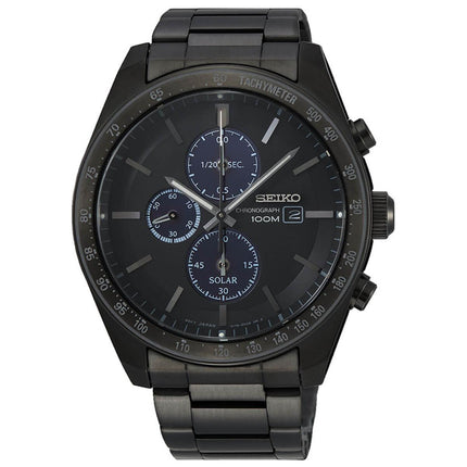 Seiko Men's Chronograph Watch - Solar Black & Blue Dial Black Bracelet | SSC721P1 ,