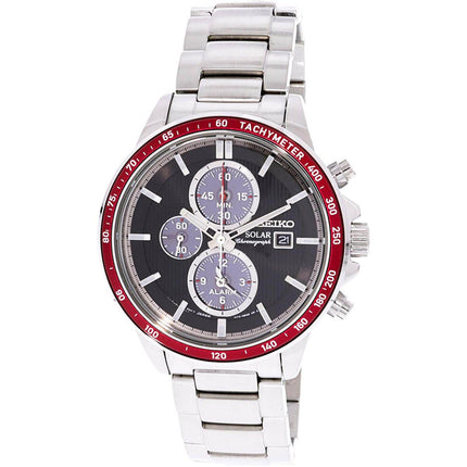 Seiko Men's Chronograph Watch - Solar Black Dial Stainless Steel Bracelet | SSC433 ,