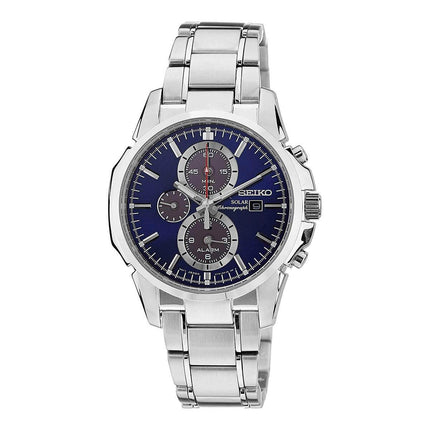 Seiko Men's Chronograph Watch - Solar Blue & Grey Dial Steel Bracelet | SSC085P1 ,