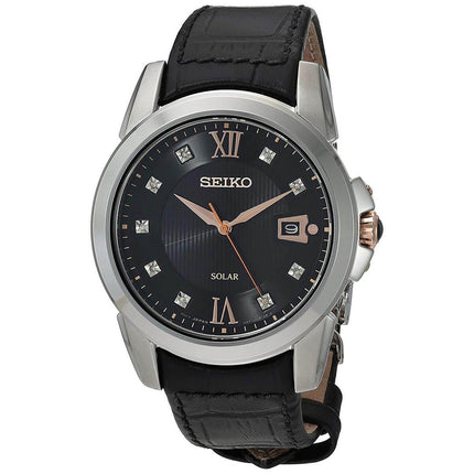 Seiko Men's Diamond Watch - Le Grand Sport Black Dial Leather Strap | SNE427 ,