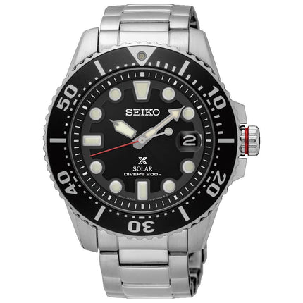 Seiko Men's Dive Watch - Prospex Solar Black Dial Stainless Steel Bracelet | SNE551P1 ,