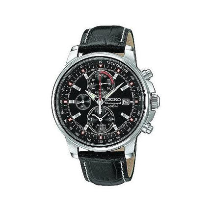 Seiko Men's Leather Strap Alarm Chronograph Watch SNAB65 ,