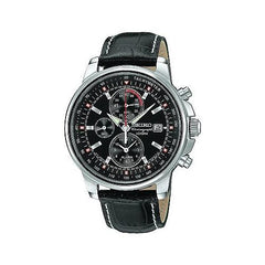Seiko Men's Leather Strap Alarm Chronograph Watch SNAB65