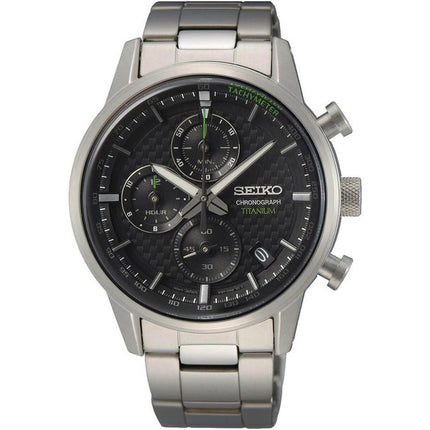 Seiko Men's Quartz Watch - Chronograph Black Dial Titanium Bracelet | SSB389P1 ,