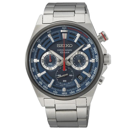 Seiko Men's Quartz Watch - Chronograph Blue Dial Stainless Steel Bracelet | SSB407P1 ,