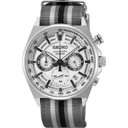 Seiko Men's Quartz Watch - Discover More Chronograph White Dial Nylon Strap | SSB401P1 ,