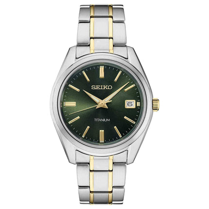 Seiko Men's Quartz Watch - Discover More Green Dial Two Tone Bracelet | SUR377P1 ,