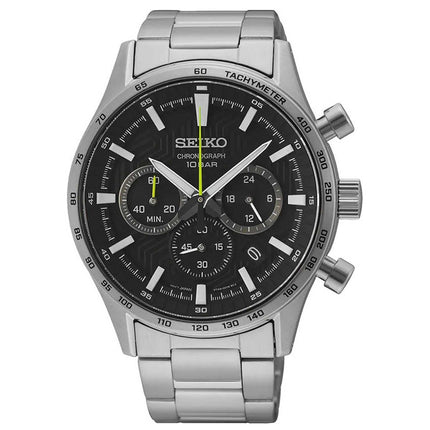 Seiko Men's Quartz Watch - Dress Chrono Black Dial Silver Steel Bracelet | SSB413P1 ,