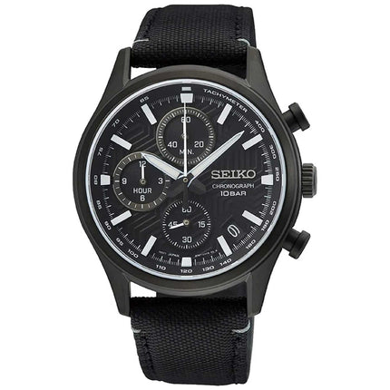 Seiko Men's Quartz Watch - Dress Chronograph Black Dial Nylon Strap Date | SSB421P1 ,
