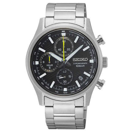 Seiko Men's Quartz Watch - Dress Chronograph Black Dial Silver Bracelet | SSB419P1 ,