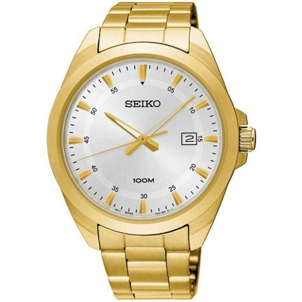 Seiko Men's Quartz Watch - Neo Classic Silver Dial Yellow Gold Bracelet | SUR212P1 ,