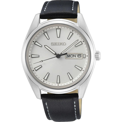 Seiko Men's Quartz Watch - Neo Classic Silver Tone Dial Black Leather Strap| SUR447P1 ,