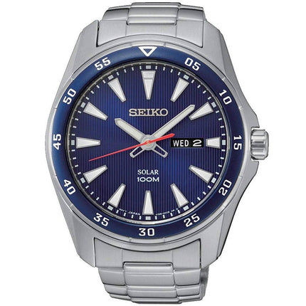 Seiko Men's Quartz Watch - Solar Black Dial Silver Stainless Steel Bracelet | SNE391P1 ,