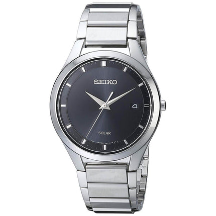 Seiko Men's Quartz Watch - Solar Black Dial Stainless Steel Bracelet | SNE241 ,