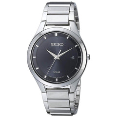 Seiko Men's Quartz Watch - Solar Black Dial Stainless Steel Bracelet | SNE241