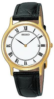 Seiko Men's Roman Numeral Leather Strap Watch SKP330 ,