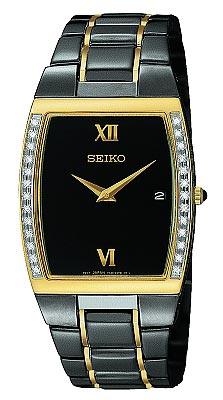 Seiko Men's Two Tone Black IP Diamond Watch SKP340 ,