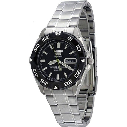Seiko Men's Watch - 5 Sports Automatic Black Dial Silver Steel Bracelet | SNZB23J1 ,
