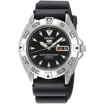 Seiko Men's Watch - 5 Sports Automatic Power Reserve Black Rubber Strap | SNZB33J2 ,