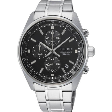 Seiko Men's Watch - Chronograph Black Dial Silver Stainless Steel Bracelet | SSB379P1 ,