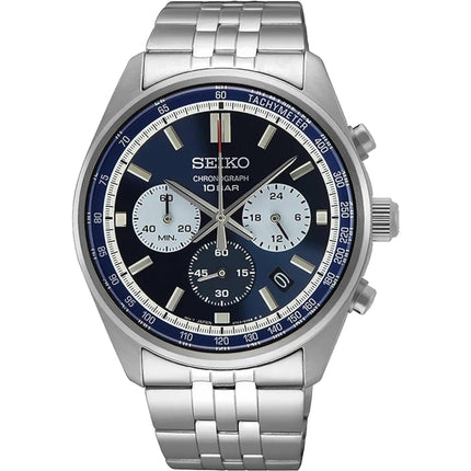 Seiko Men's Watch - Chronograph Blue Dial Silver Stainless Steel Bracelet | SSB427P1 ,