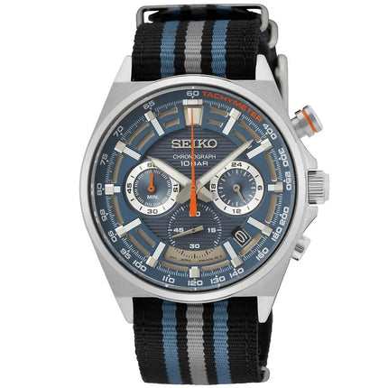 Seiko Men's Watch - Chronograph Blue Dial Silver Tone Case Nylon Strap | SSB409P1 ,