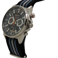 Seiko Men's Watch - Chronograph Blue Dial Silver Tone Case Nylon Strap | SSB409P1 ,