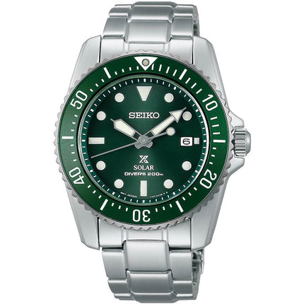 Seiko Men's Watch - Prospex Solar Green Dial Steel Bracelet Rotating Bezel | SNE583P1 ,